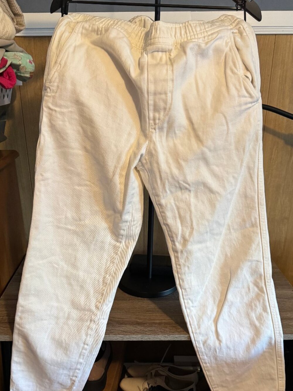 Zara Mens White Denim Twill Drawstring Jogger Pants Size Medium